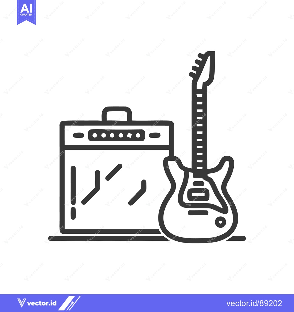 Premium Vector dari Electric Guitar and Amplifier Icon: Bold Line Art for Music and Sound