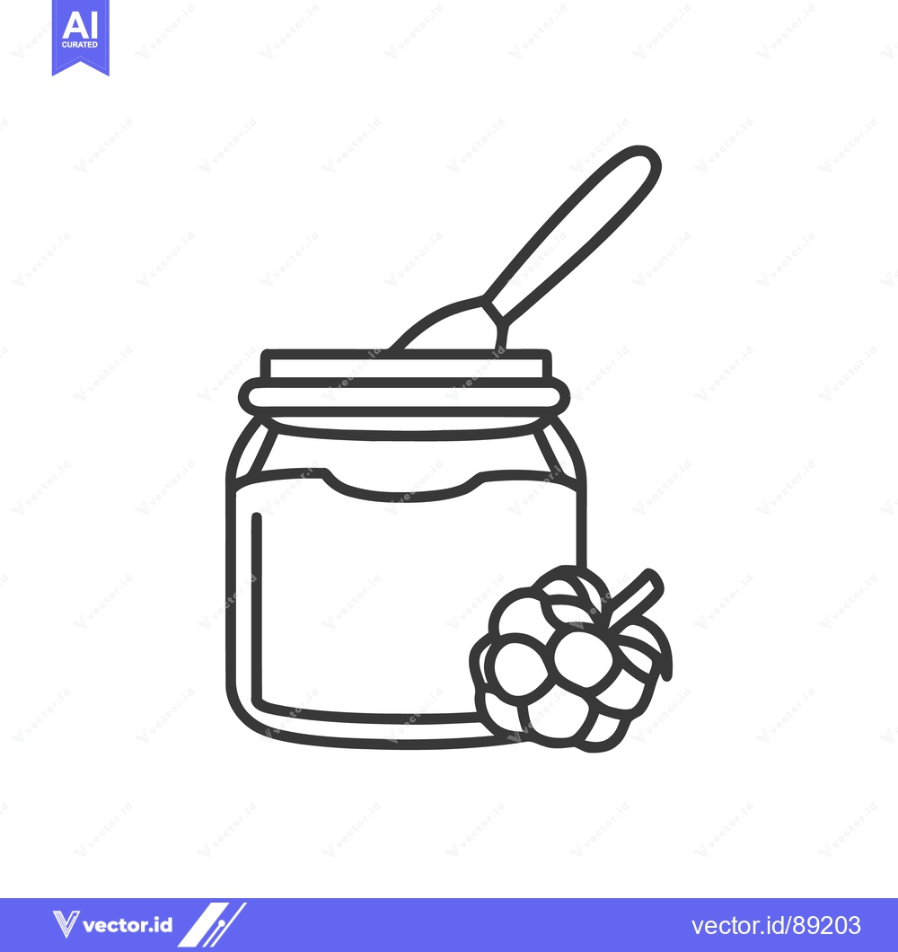 Premium Vector dari Raspberry Jam Jar Icon with Spoon and Berry Outline