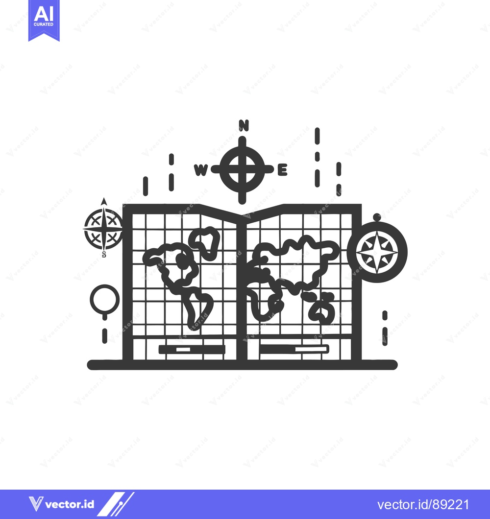 Premium Vector dari Open World Map with Compass and Grid Lines