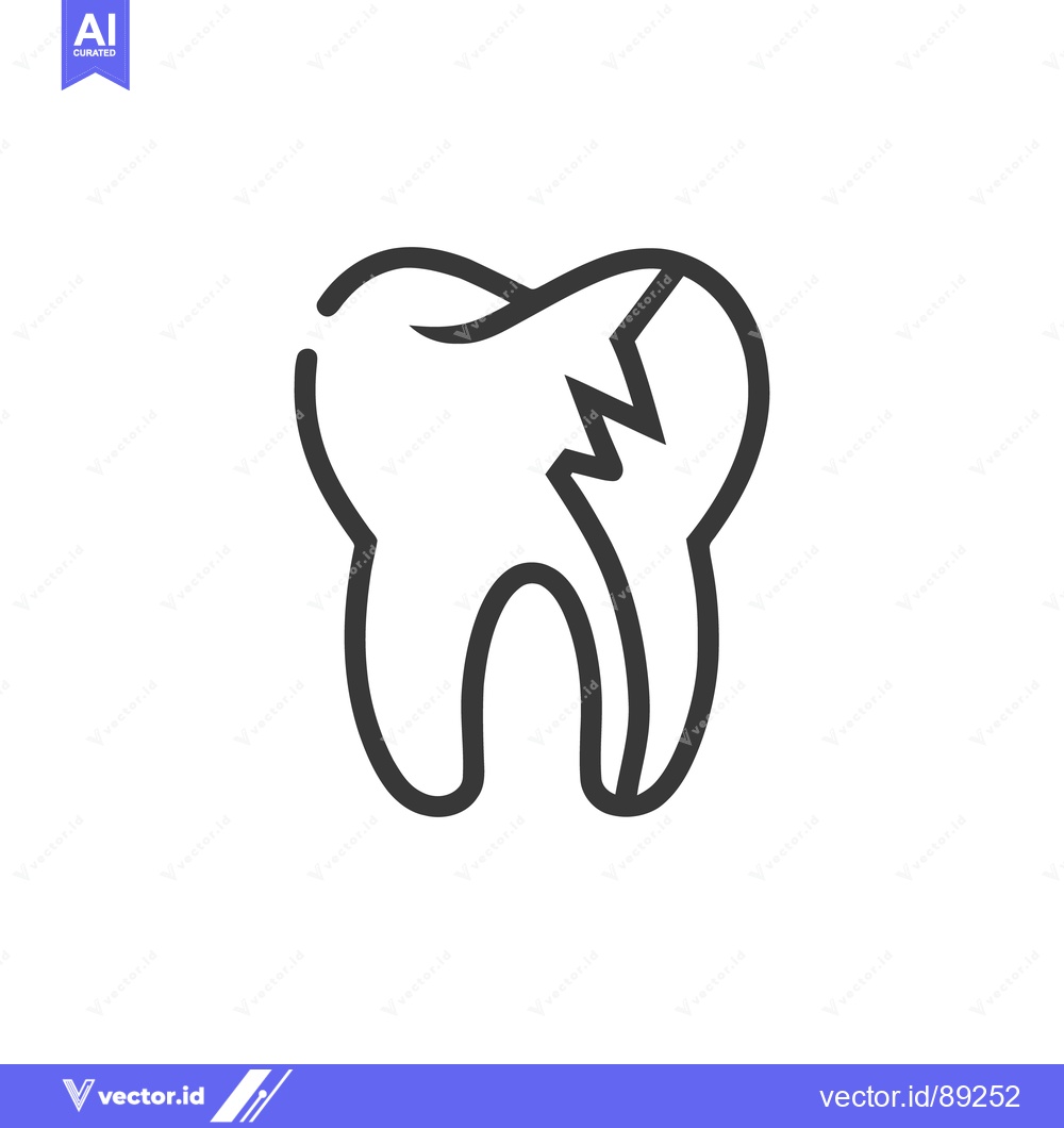 Premium Vector of Fractured Tooth Icon: Dental Health, Minimalist Design, Outline Style