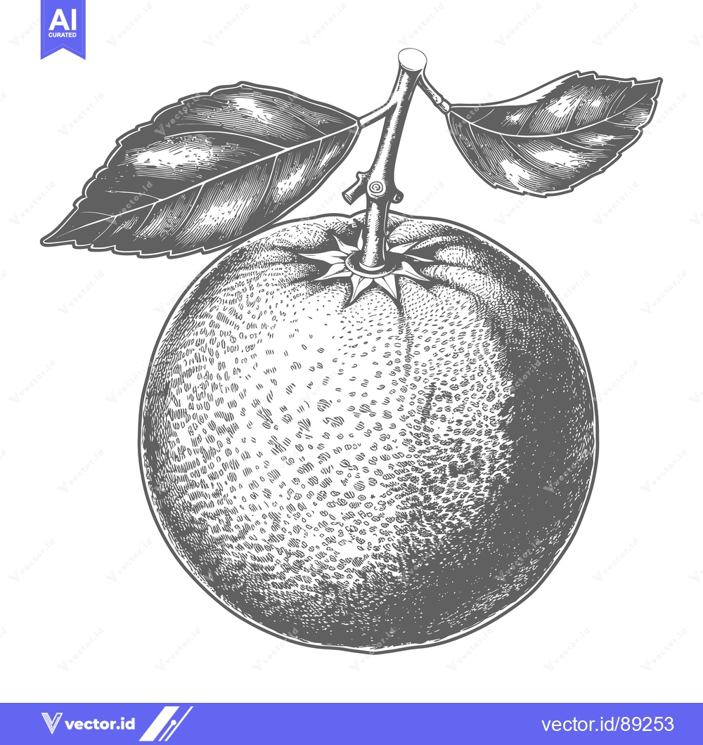 Premium Vector of Detailed monochrome botanical illustration depicting a ripe citrus fru