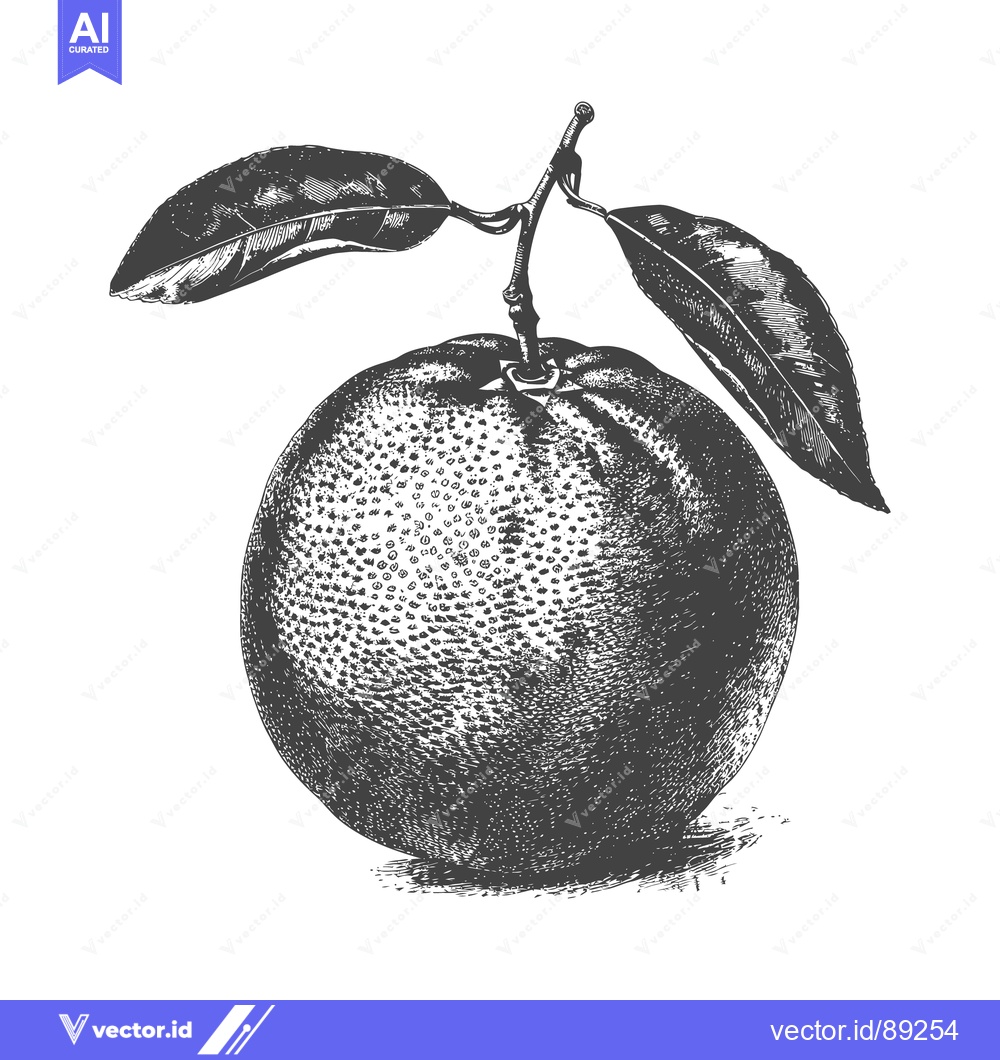 Premium Vector dari A detailed black and white illustration of an orange fruit and leaves