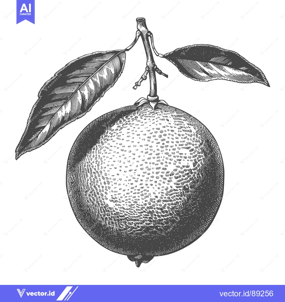 Premium Vector of An artistic illustration of a citrus fruit with leaves on a branch