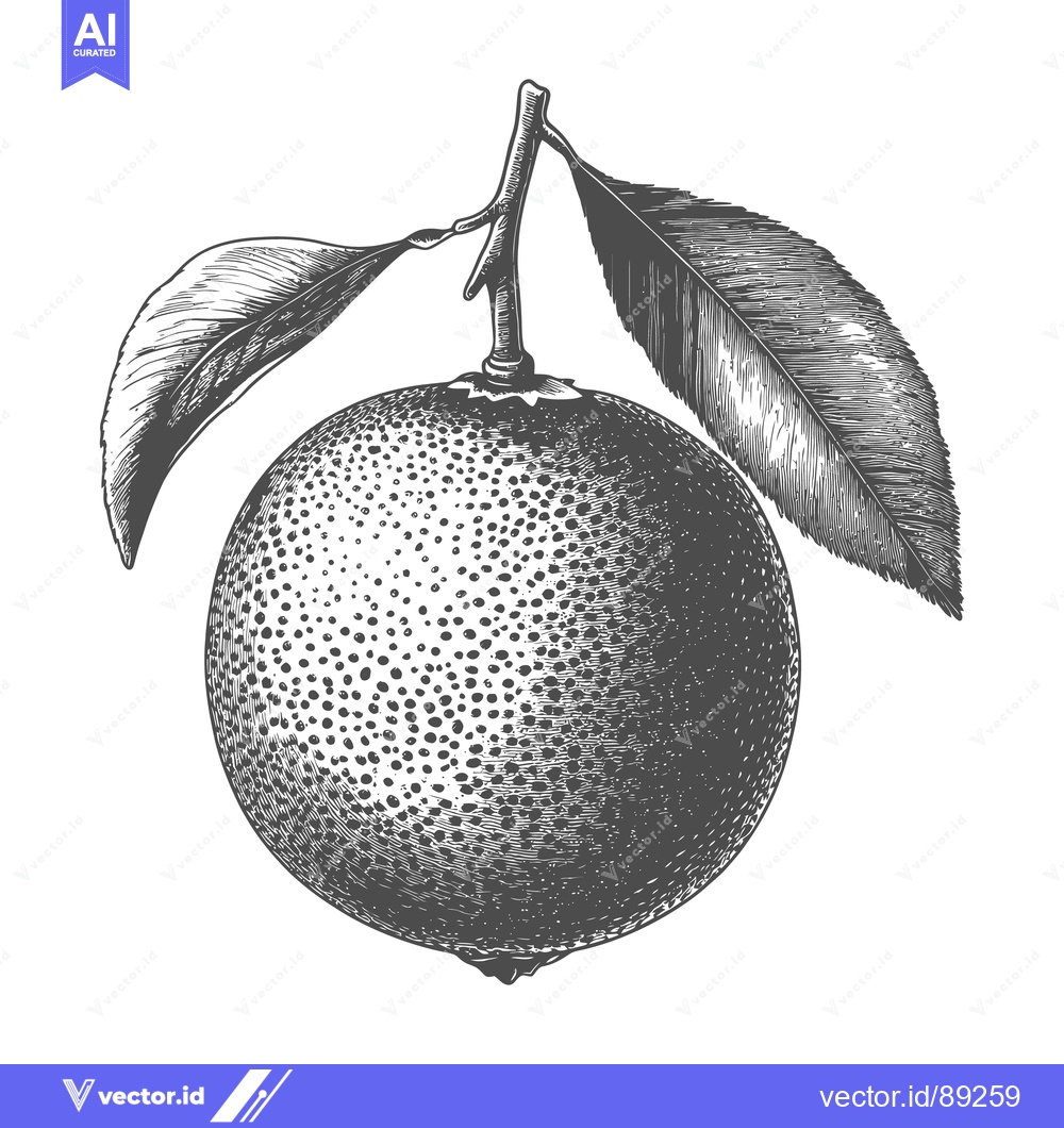Premium Vector dari A detailed grayscale illustration depicting a round citrus fruit with