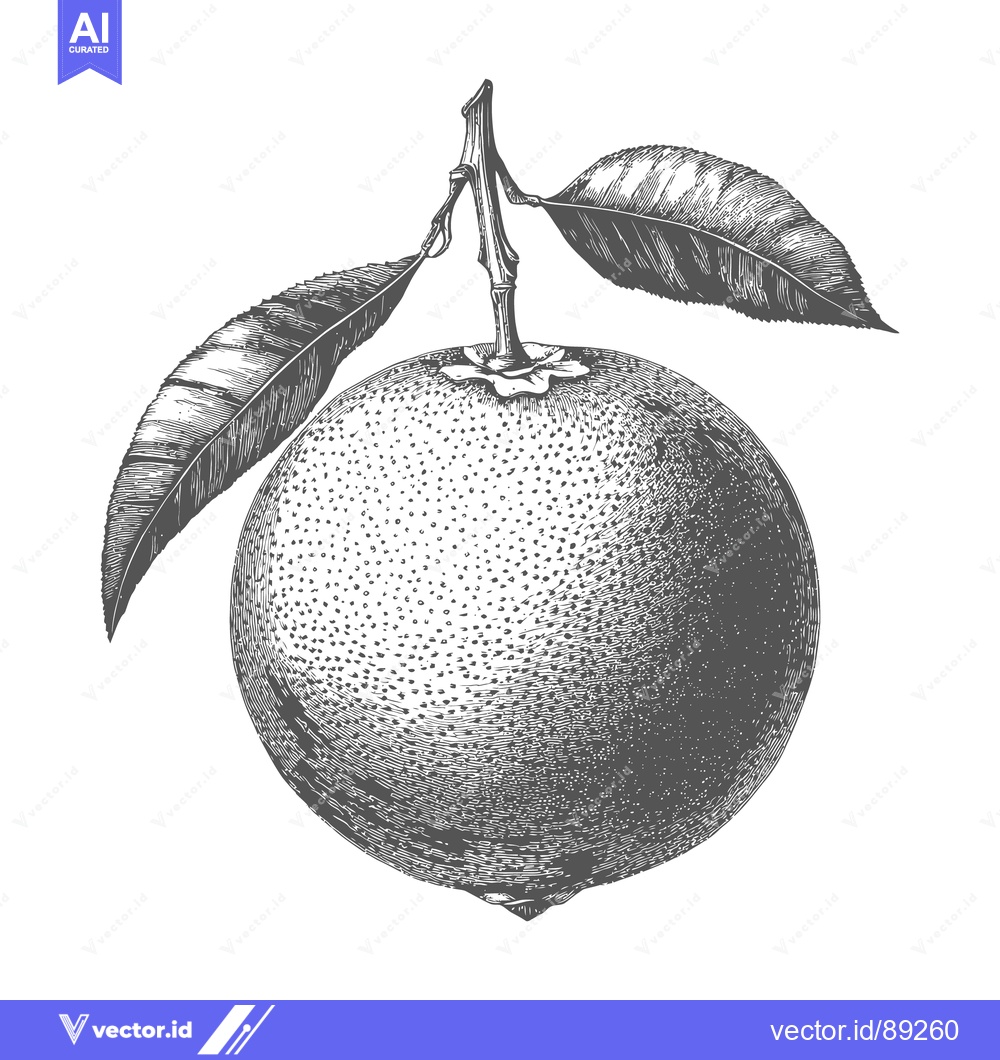 Premium Vector of A detailed monochrome botanical illustration depicts a ripe fruit with
