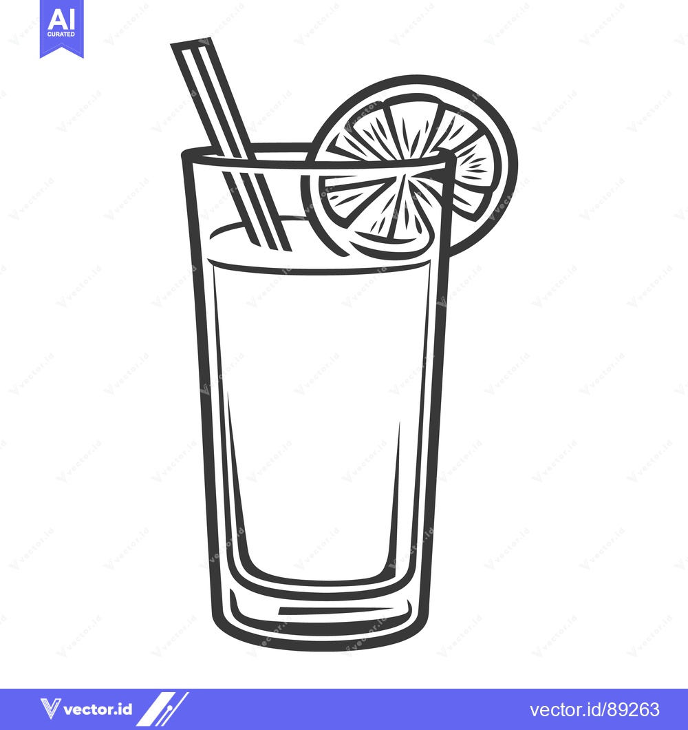 Premium Vector of A tall glass of beverage with a citrus fruit garnish and straw