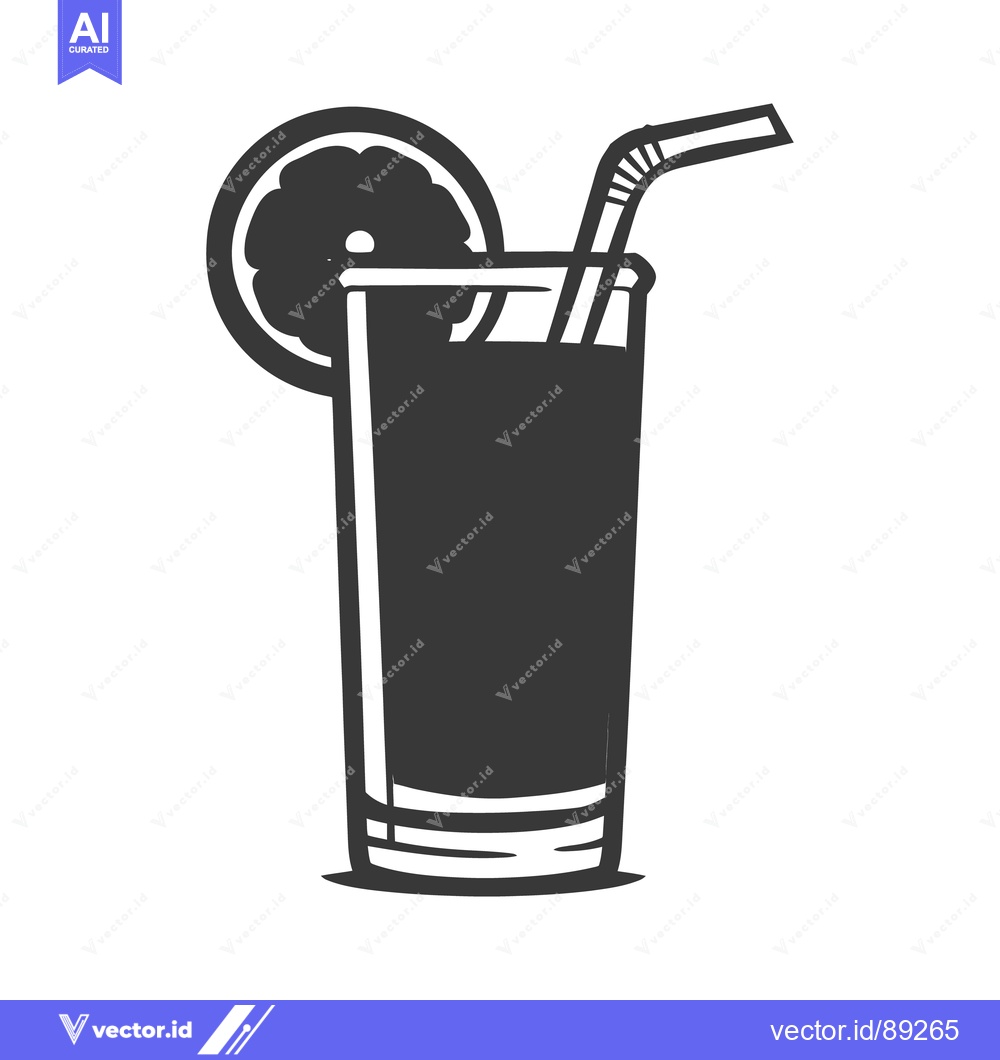 Premium Vector dari Black and white illustration of a drink with fruit garnish
