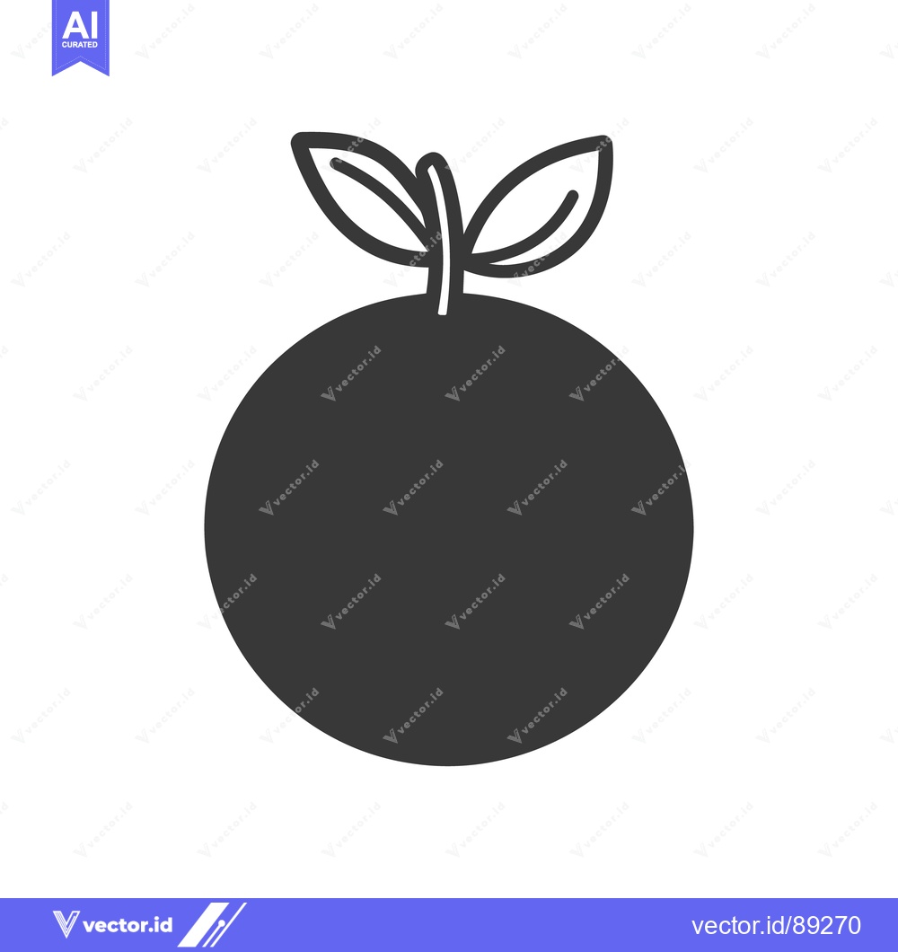 Premium Vector of A stylized illustration shows a simple fruit with leaves on top