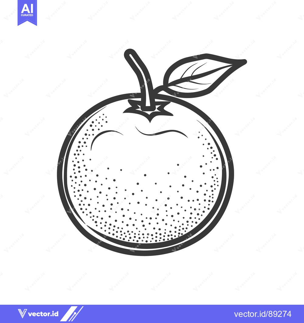 Premium Vector of A single drawing of a ripe orange fruit with leaf attached