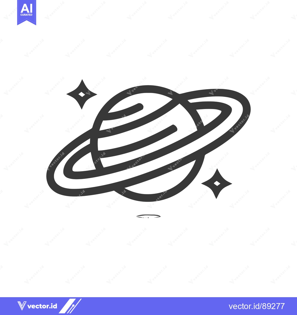 Premium Vector of Minimalist Planet Icon with Rings and Stars in Gray Tones