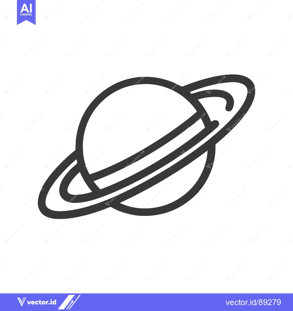 Premium Vector of Saturn Icon: Minimalist Line Art of Ringed Planet on White Background
