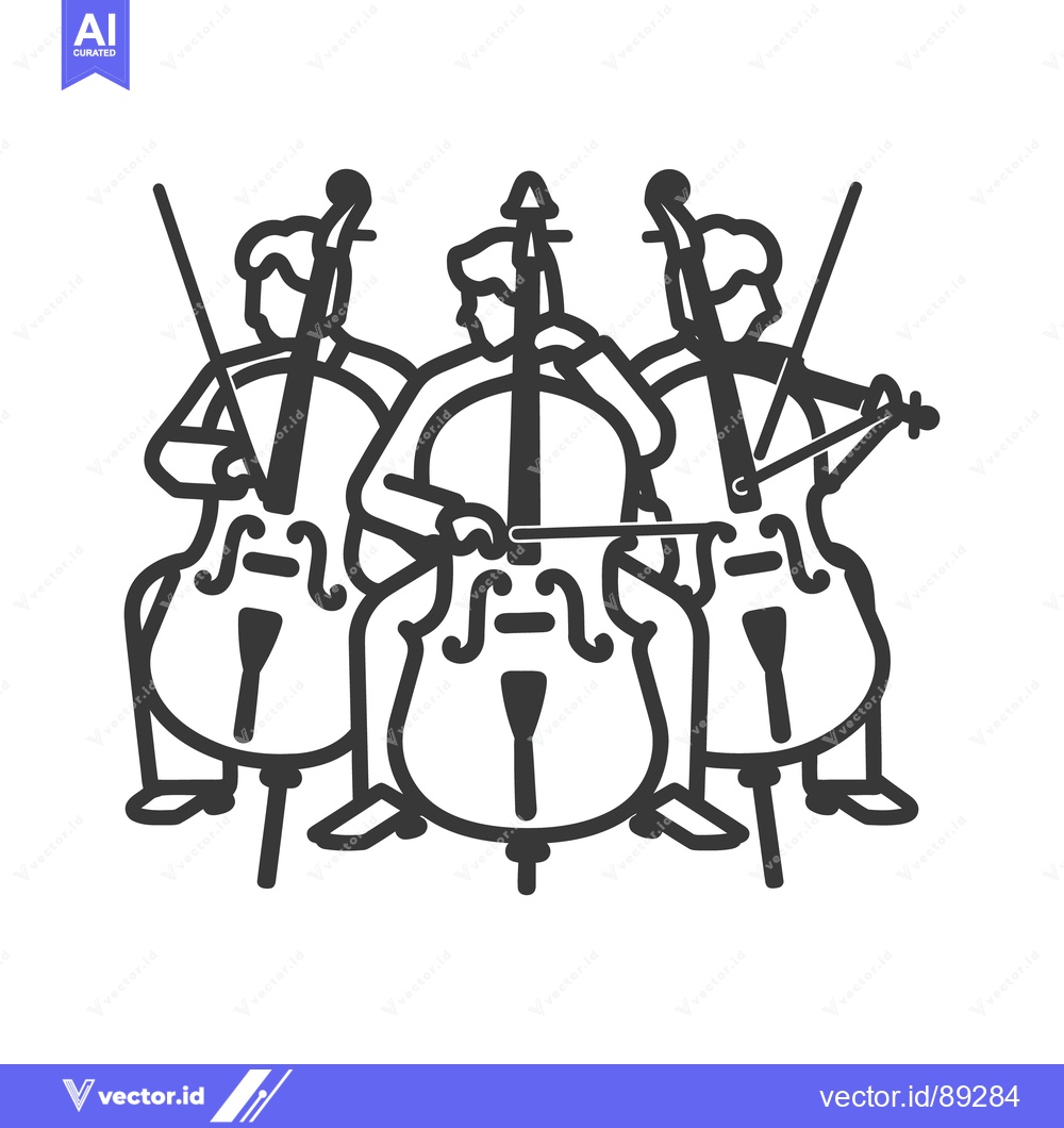 Premium Vector of A black and white illustration of a cello trio performing music