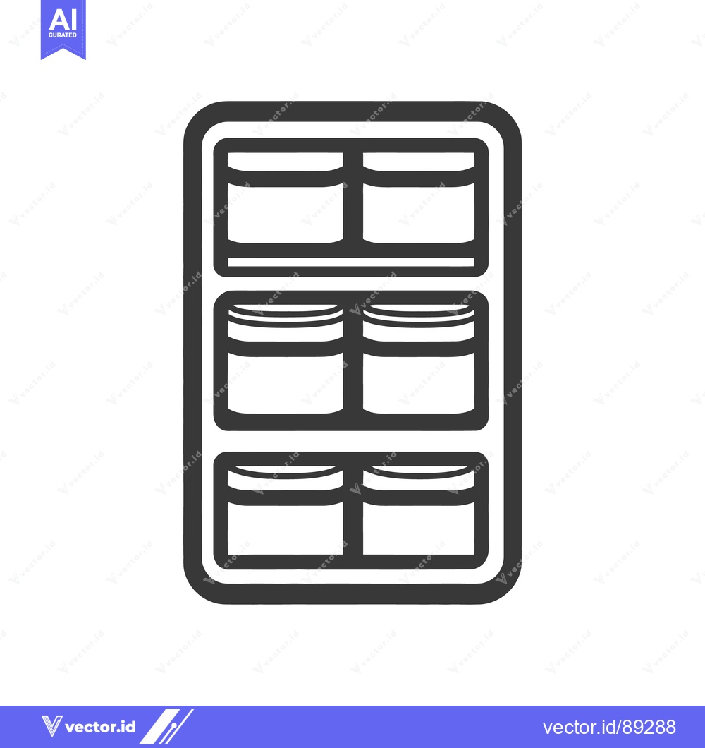 Premium Vector of A monochrome outline illustration depicts jars inside a shelf storage