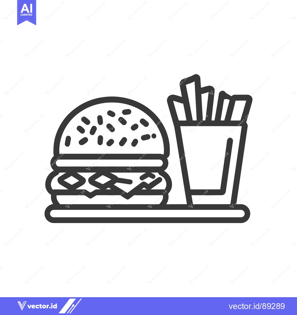 Premium Vector of A delicious hamburger with french fries presented in a simple graphic