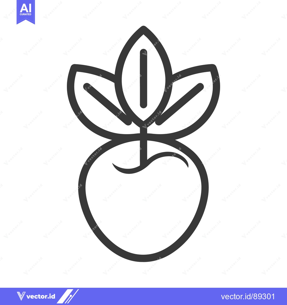 Premium Vector of An outlined drawing presents an apple with three leaves above it