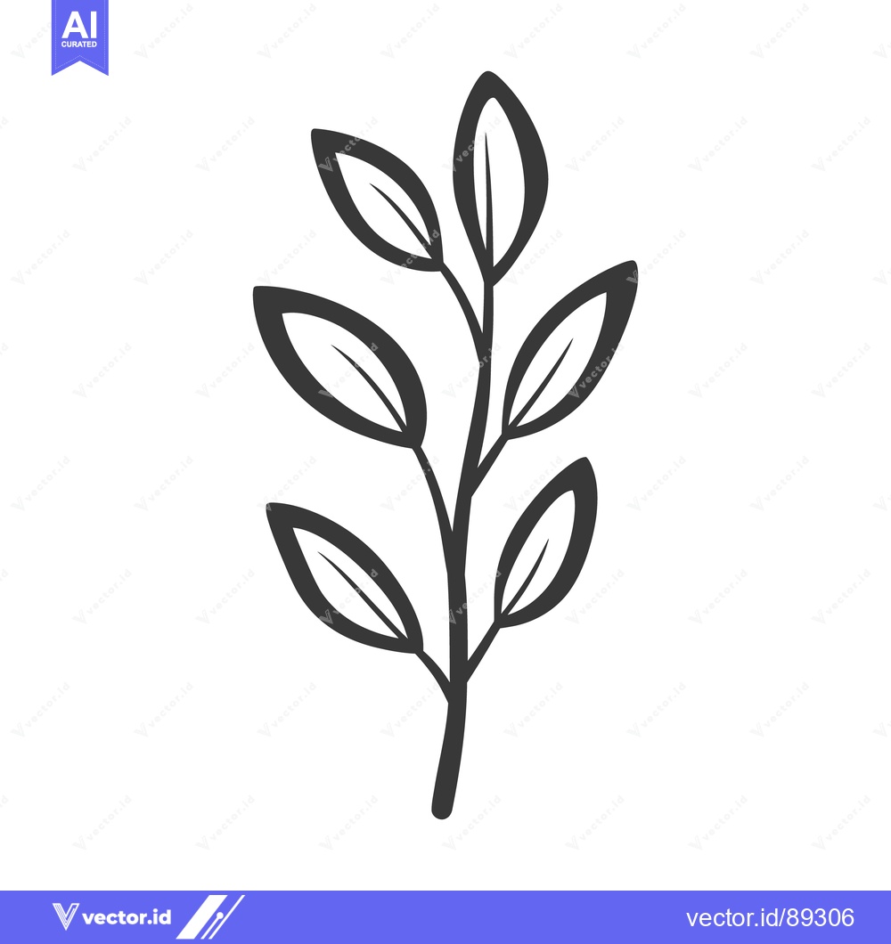 Premium Vector dari A simple stem with multiple leaves in black and white