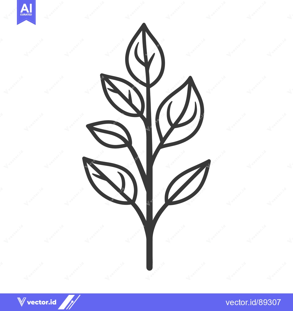 Premium Vector dari A black and white illustration of a plant branch with leaves