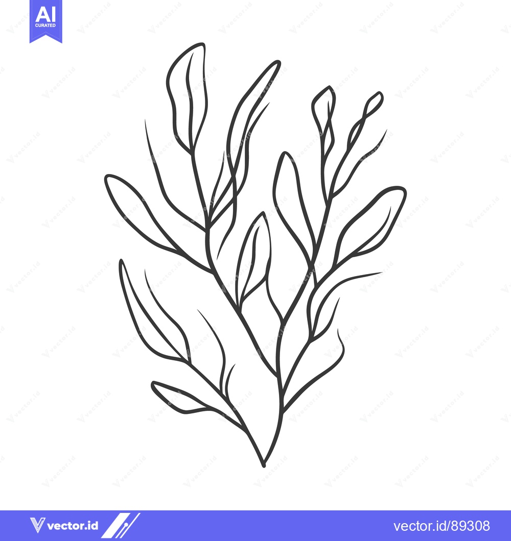 Premium Vector dari Simple black and white illustration of leafy botanical stems