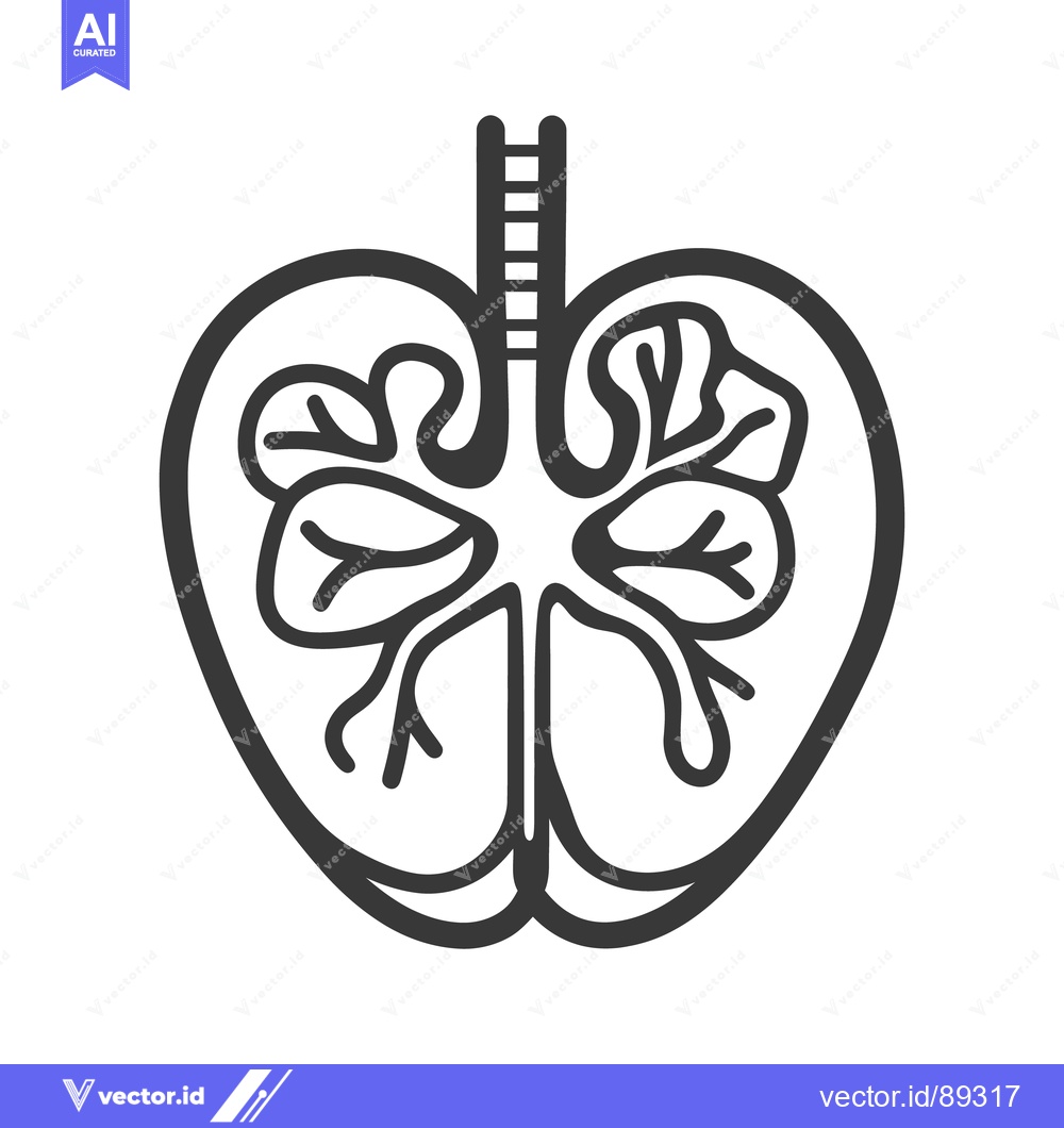 Premium Vector of A black and white illustration representing human lungs anatomy