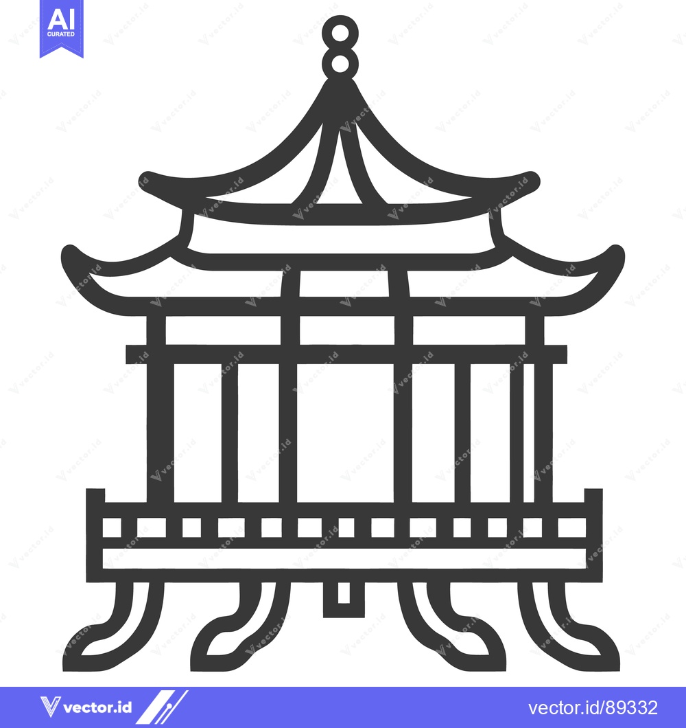 Premium Vector of Simple Outline Drawing of a Traditional Asian Style Pavilion