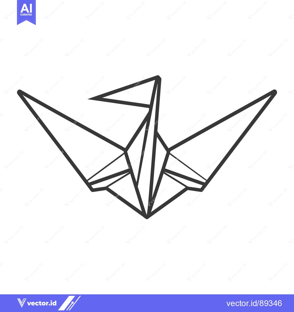 Premium Vector of An origami paper crane illustration depicted in a simple black outline