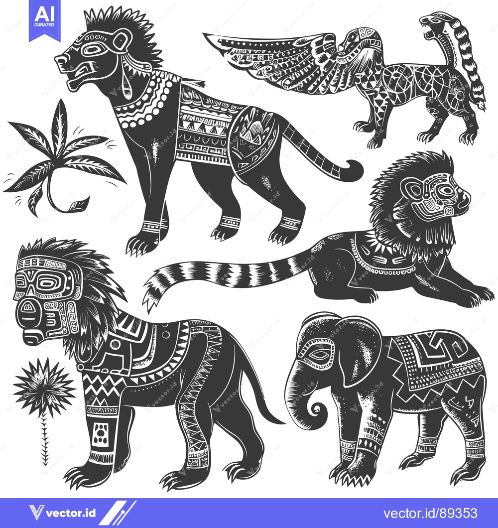 Premium Vector dari Ornamental Animal Illustrations with Geometric Patterns