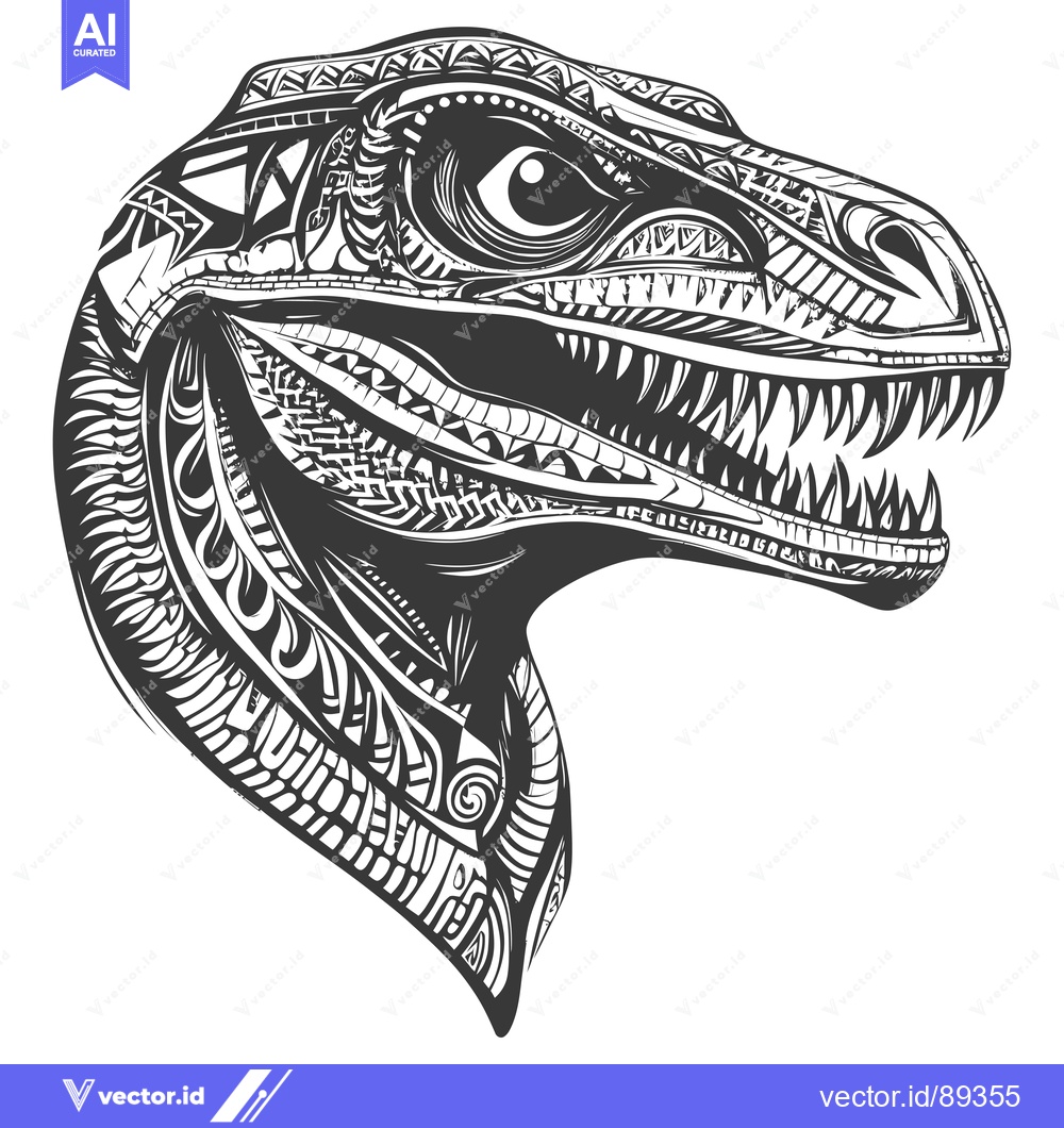 Premium Vector dari Ornamental Black and White Dinosaur Head Illustration