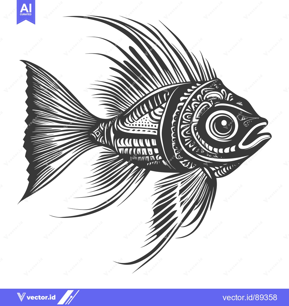 Premium Vector dari Ornamental Black and White Fish Illustration
