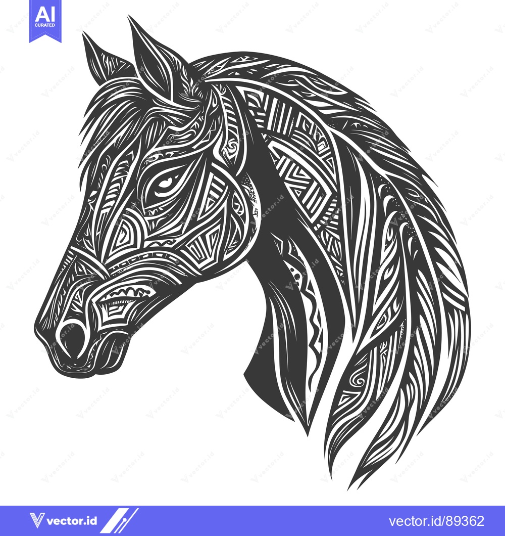 Premium Vector of Ornamental Black and White Horse Head