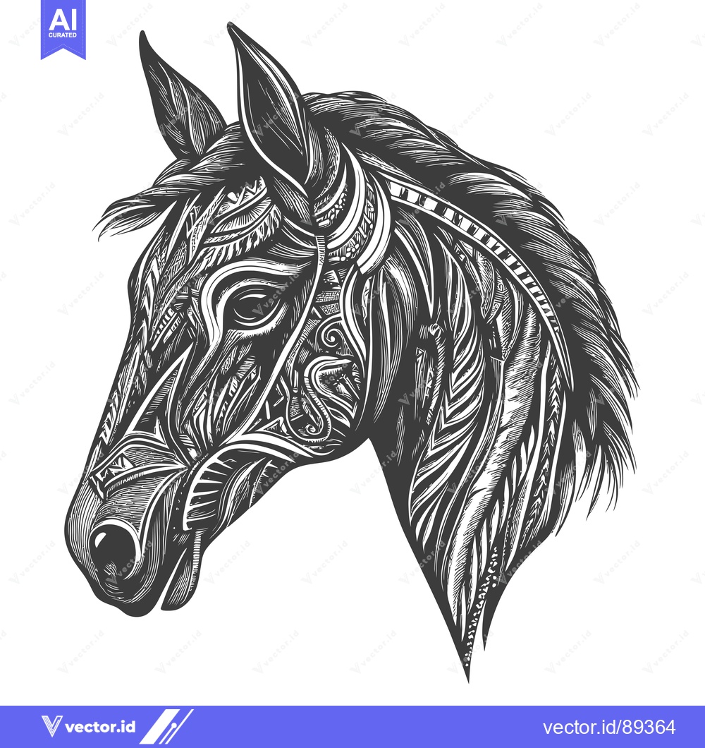 Premium Vector dari Ornamental Black and White Horse Head Portrait