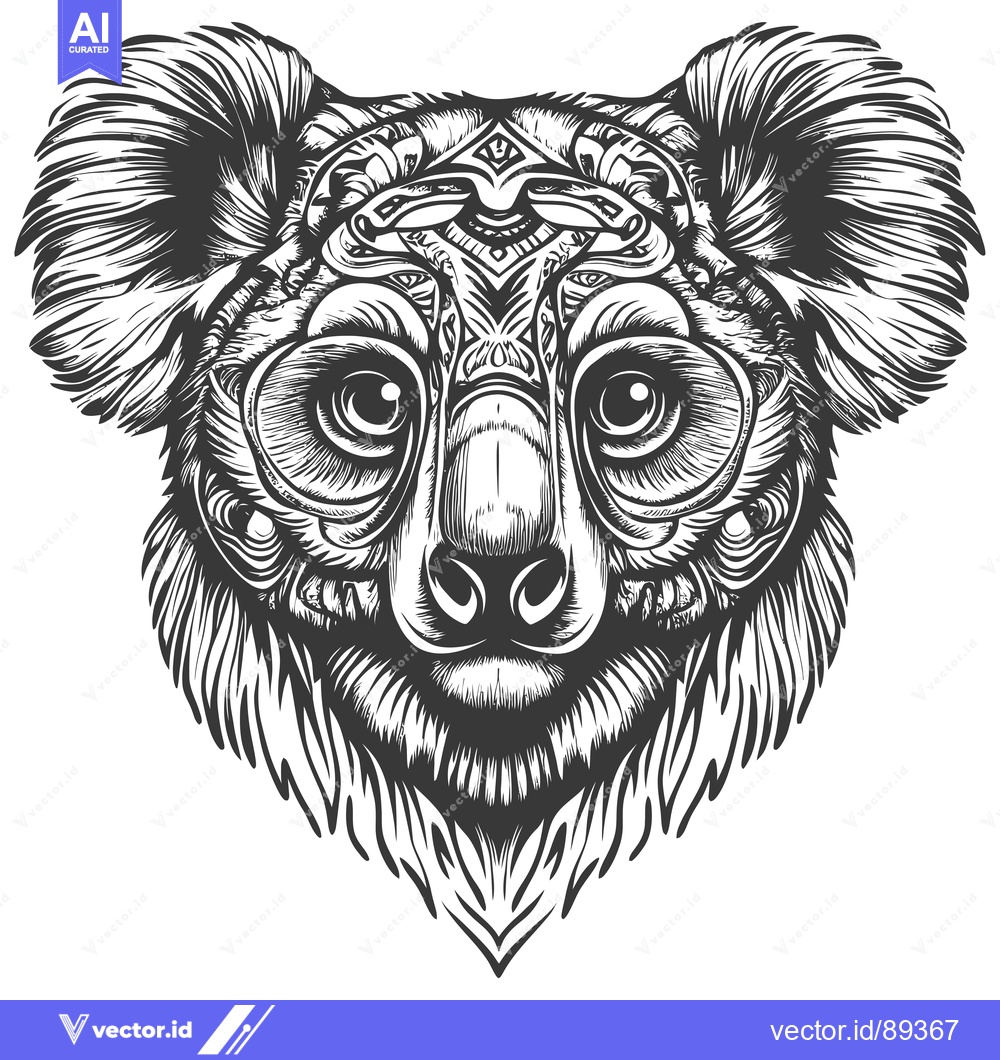 Premium Vector dari Ornamental Black and White Illustration of a Koala's Head