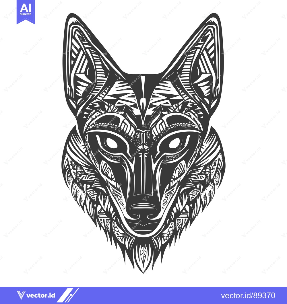 Premium Vector dari Ornamental Black and White Wolf Head Design