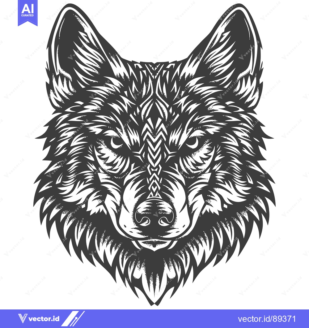 Premium Vector dari Ornamental Black and White Wolf Head Illustration