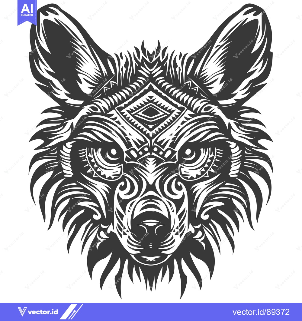 Premium Vector of Ornamental Black and White Wolf Head Illustration