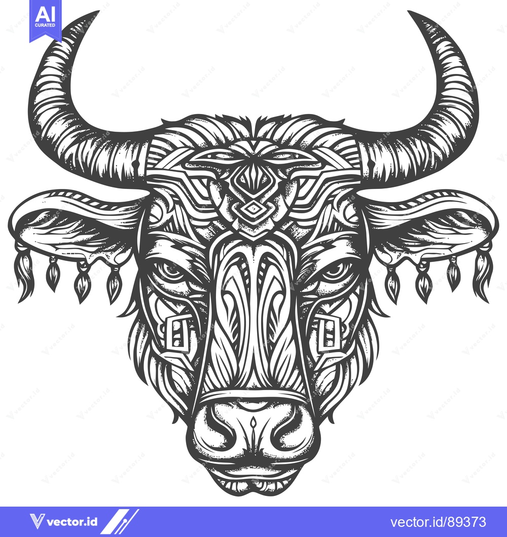 Premium Vector dari Ornamental Bull Head with Detailed Design