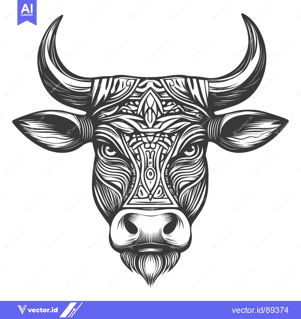 Premium Vector of Ornamental Bull Head with Detailed Linework