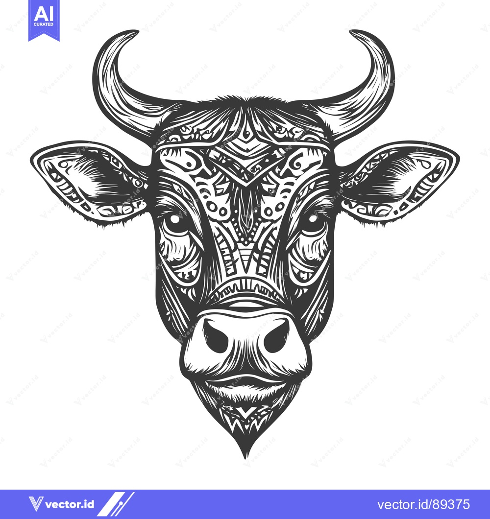 Premium Vector dari Ornamental Bull Head with Detailed Pattern and Horns