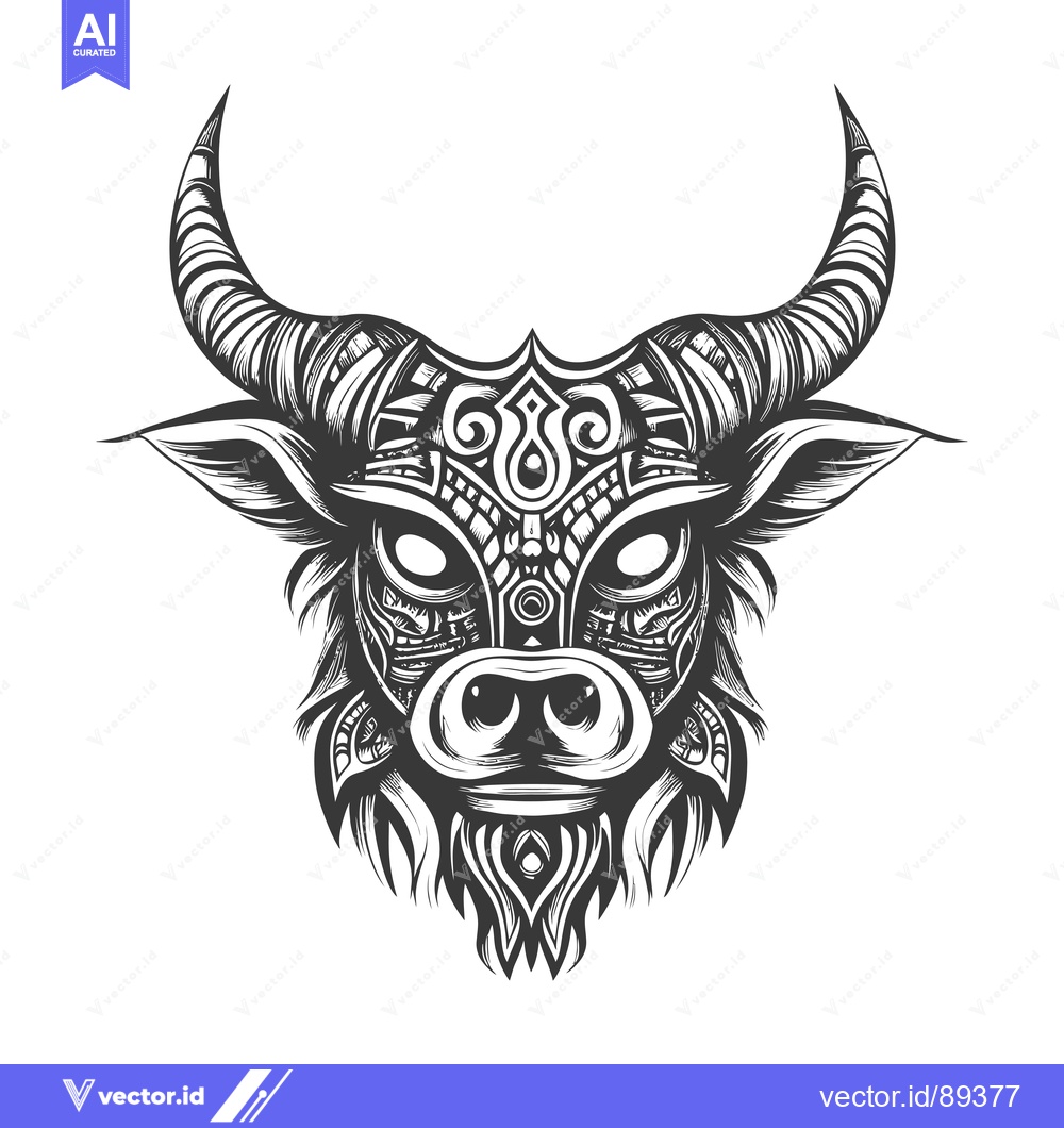 Premium Vector dari Ornamental Bull Head with Intricate Patterns and Horns