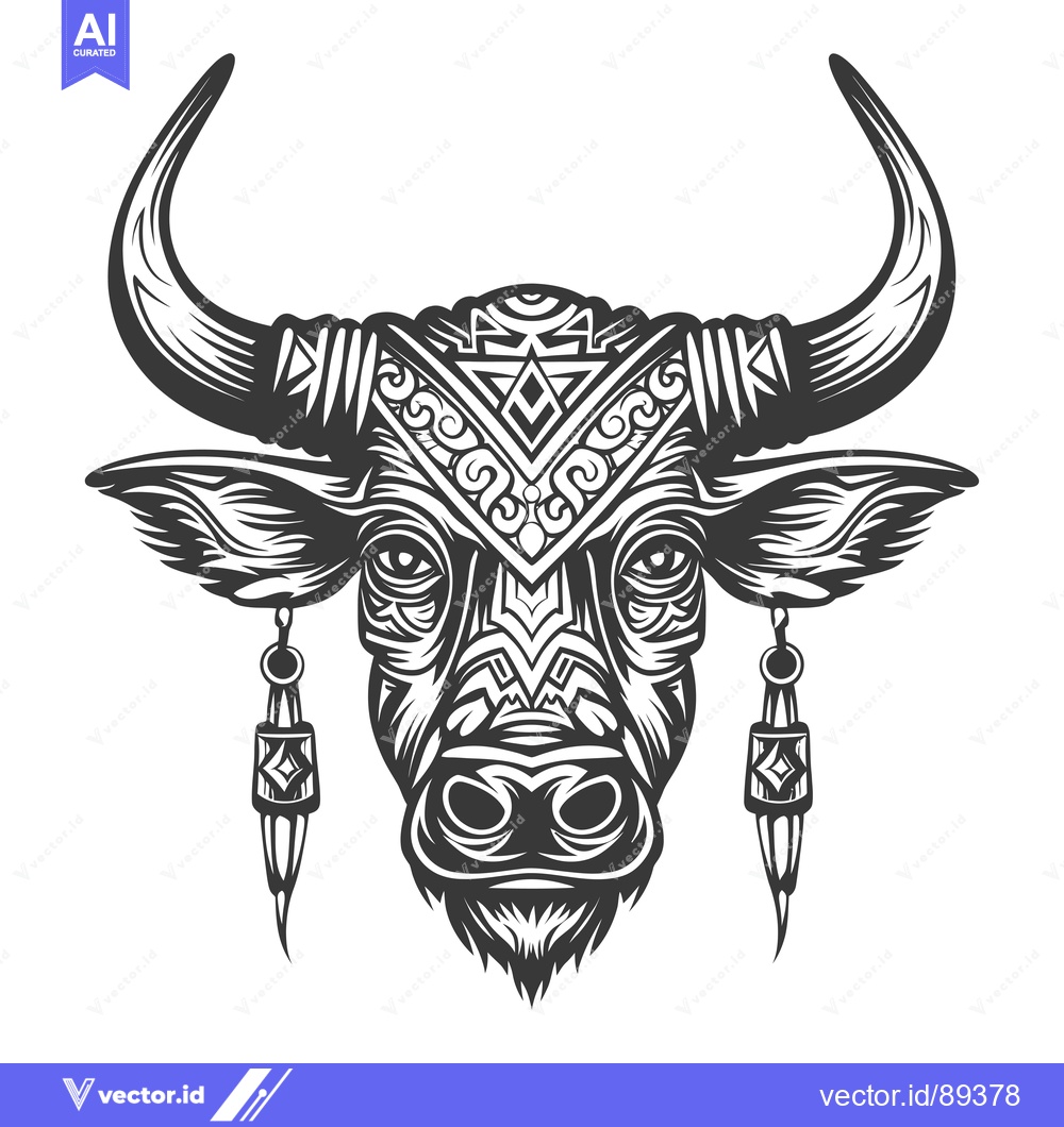 Premium Vector of Ornamental Bull Head with Tribal Decorations