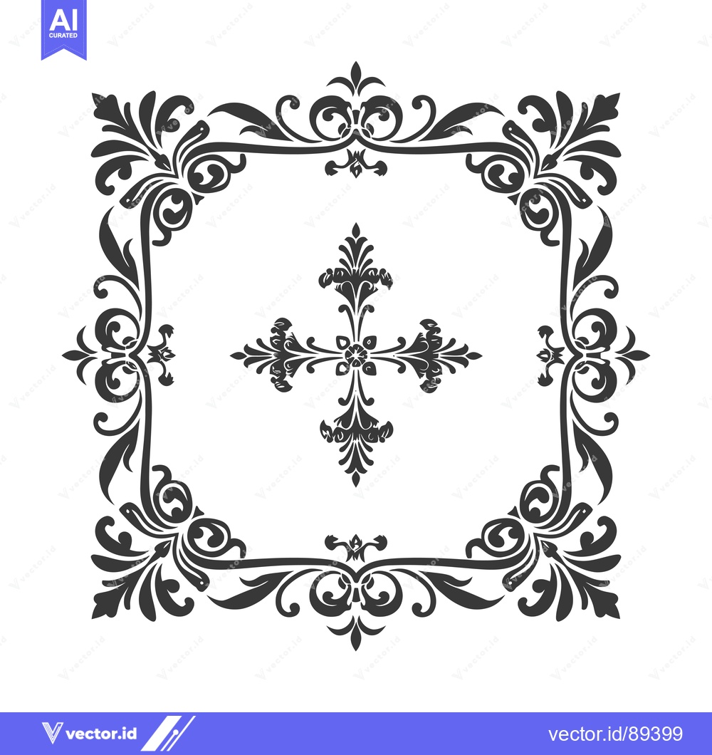 Premium Vector dari Ornamental Floral Frame with a Cross at the Center