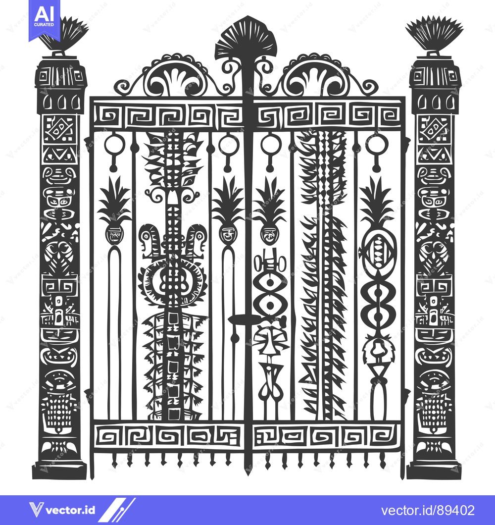 Premium Vector dari Ornamental Gate with Elaborate Carvings and Totems