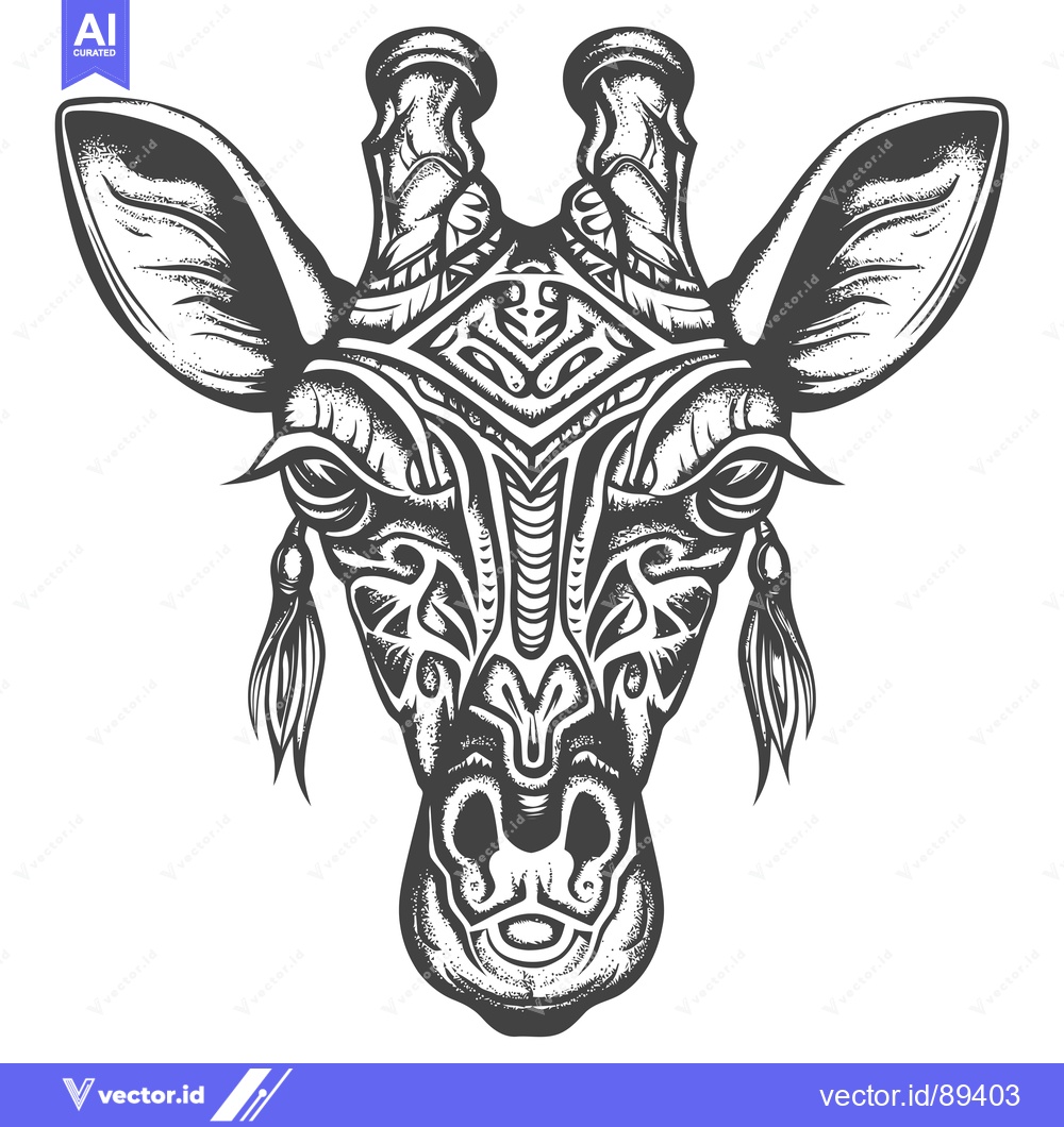 Premium Vector of Ornamental Giraffe Head with Detailed Patterns and Tassels