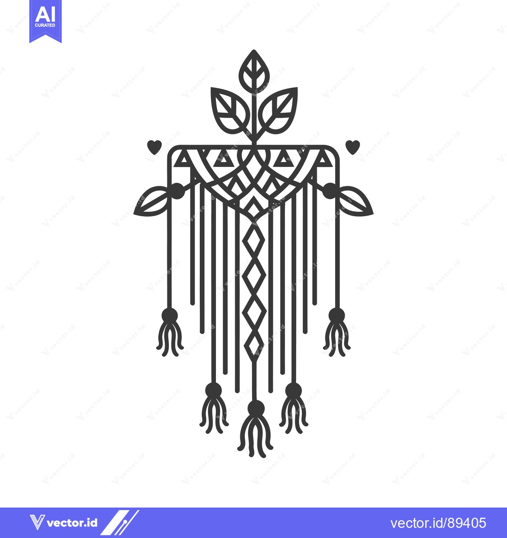 Premium Vector of Ornamental Hanging Dreamcatcher with Leaves and Tassels