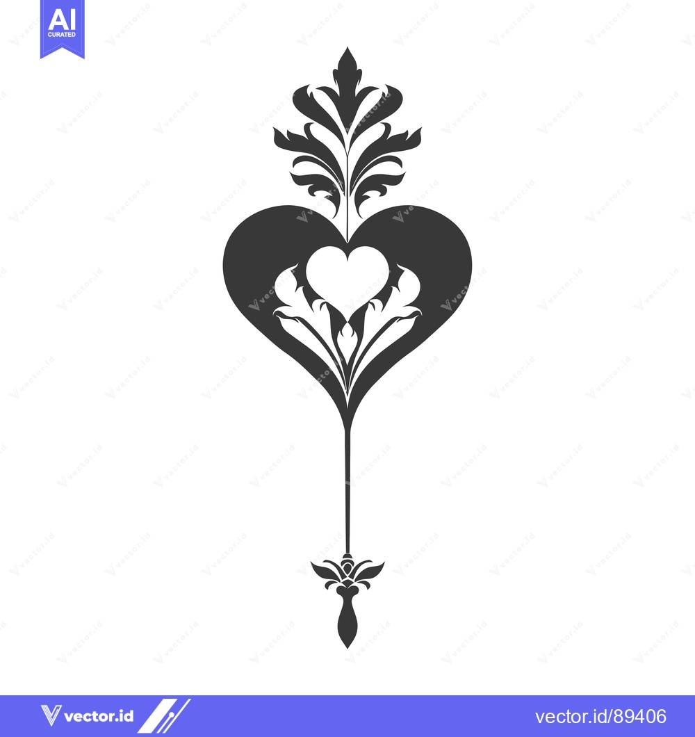 Premium Vector of Ornamental Heart with Floral Design and a Pointy Tail