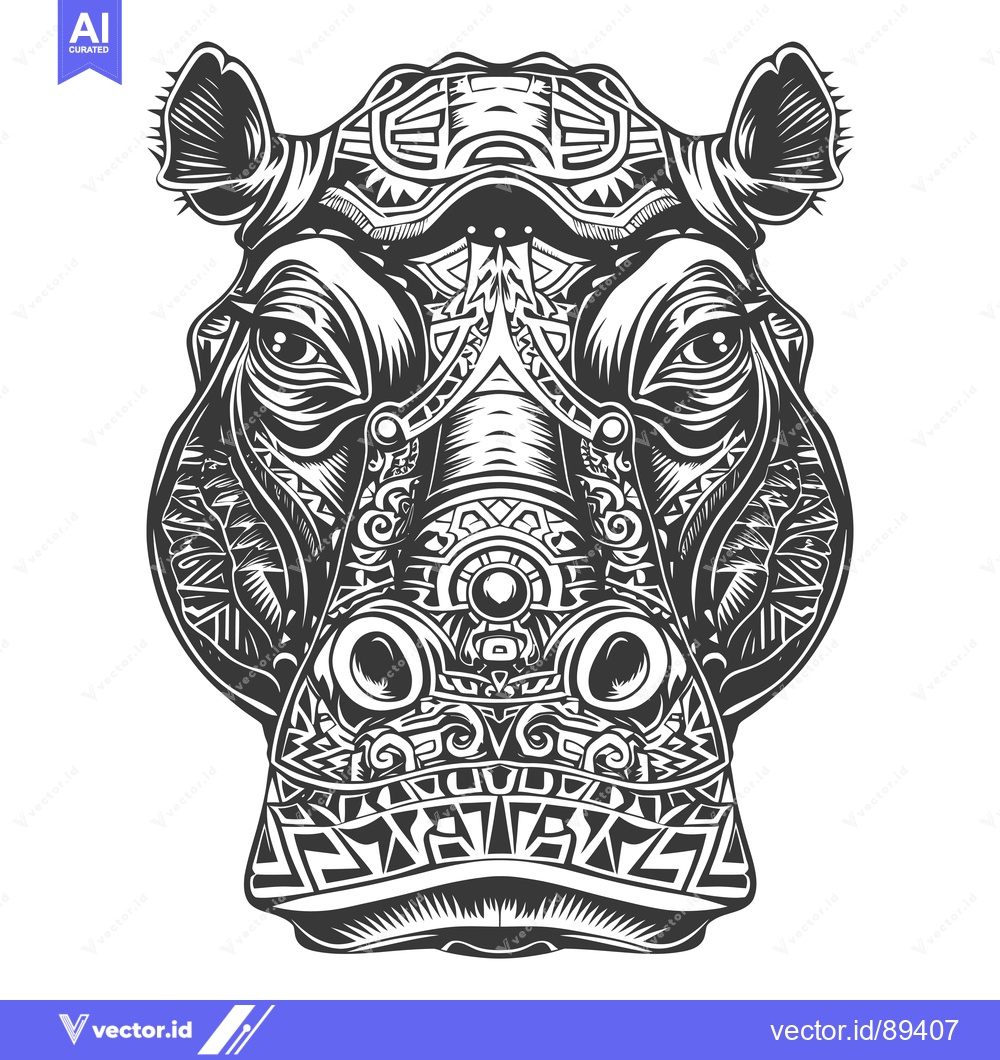 Premium Vector of Ornamental Hippopotamus Head with Intricate Patterns