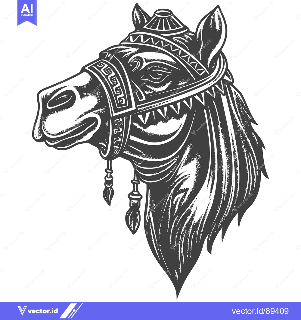 Premium Vector of Ornamental Horse Head with Traditional Headwear