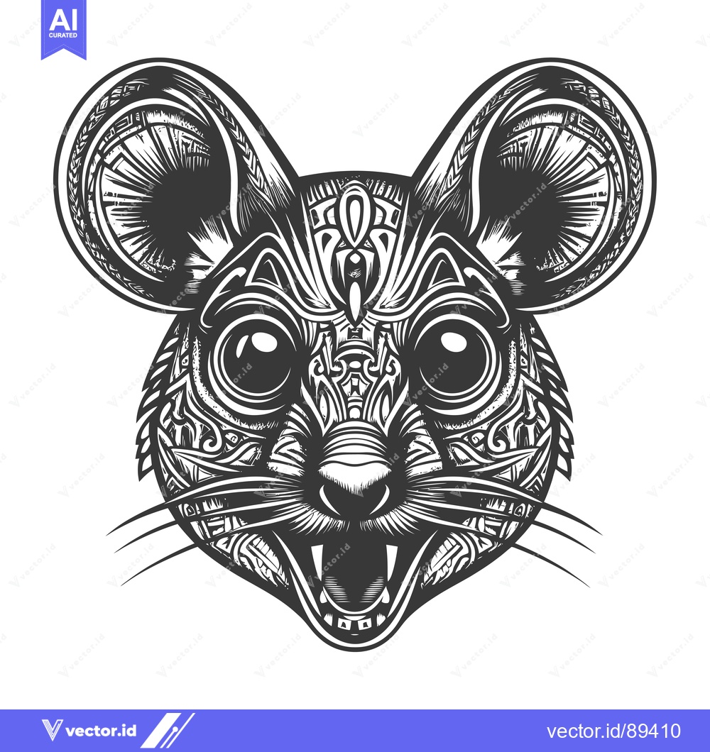 Premium Vector dari Ornamental Illustration of a Mouse's Head with Open Mouth