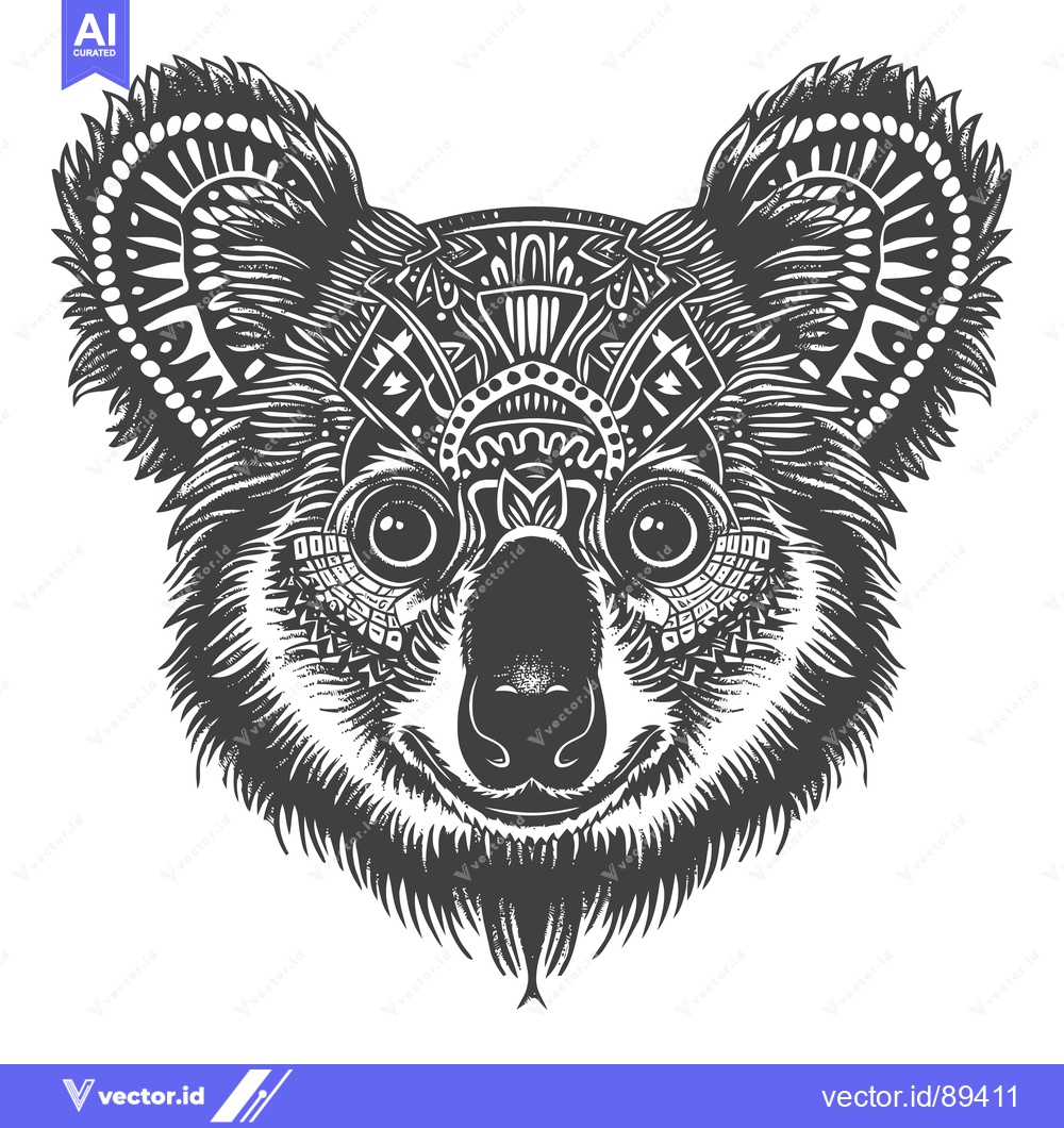 Premium Vector of Ornamental Koala Head with Detailed Patterns