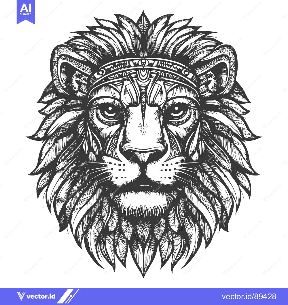 Premium Vector dari Ornamental Lion Head with Intricate Design