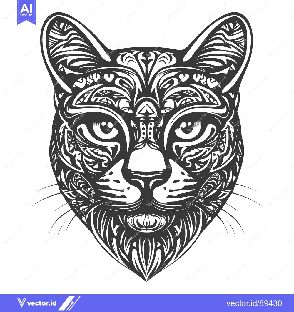 Premium Vector of Ornamental Patterned Cat Head with Whiskers